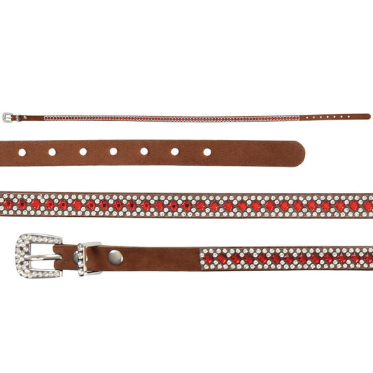 EL GENERAL Faux Leather with Red & Clear Rhinestone Pattern Hatband