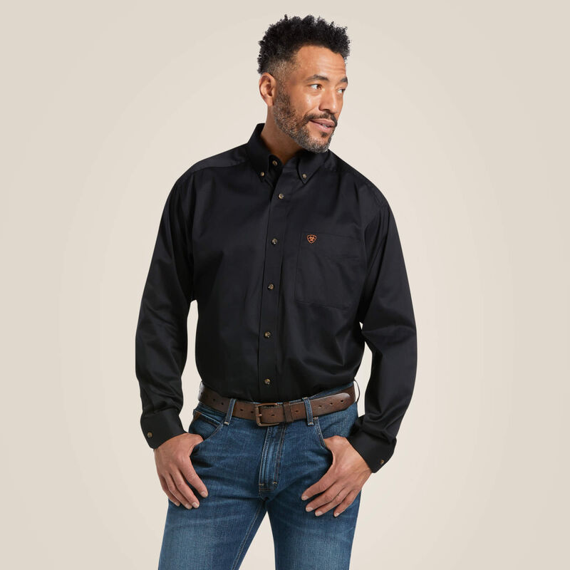 ARIAT Men's Solid Twill Classic Fit Shirt, Black