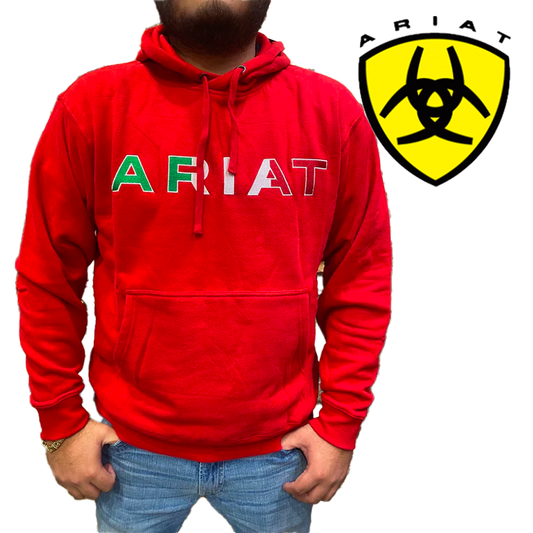 Sudadera con capucha ARIAT para hombre, color rojo, con la bandera de México, 10043101