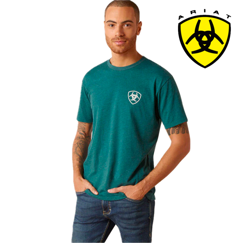 Camiseta de manga corta con logotipo gráfico en verde bosque y blanco suave para hombre de ARIAT 10047612 