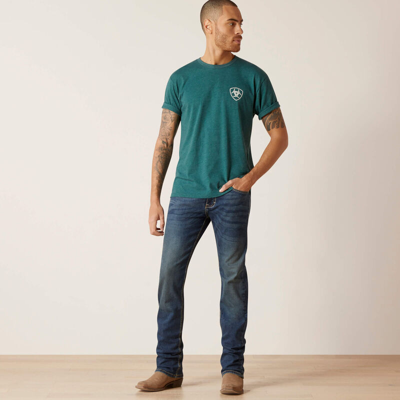 Camiseta de manga corta con logotipo gráfico en verde bosque y blanco suave para hombre de ARIAT 10047612 