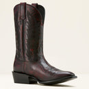 A brown ARIAT Men's Willie Western boot with a pointed toe and low heel.
