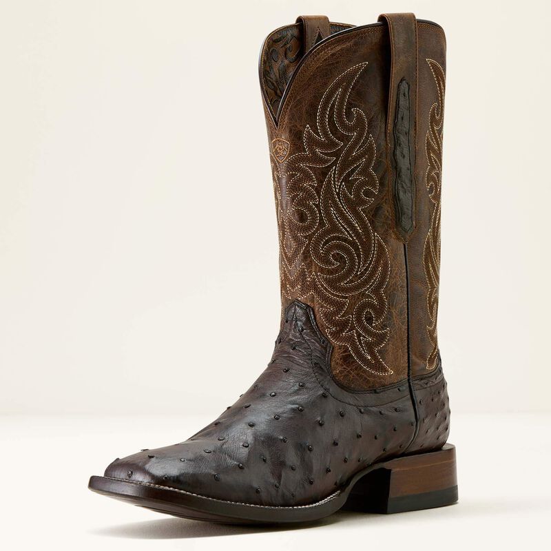 ARIAT Men's Classic Cash Ostrich Wide Square Toe Western Boot, Brown