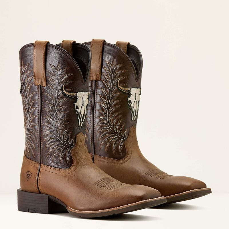 ARIAT Men's Sport Steer Skull Wide Square Toe Cowboy Boot