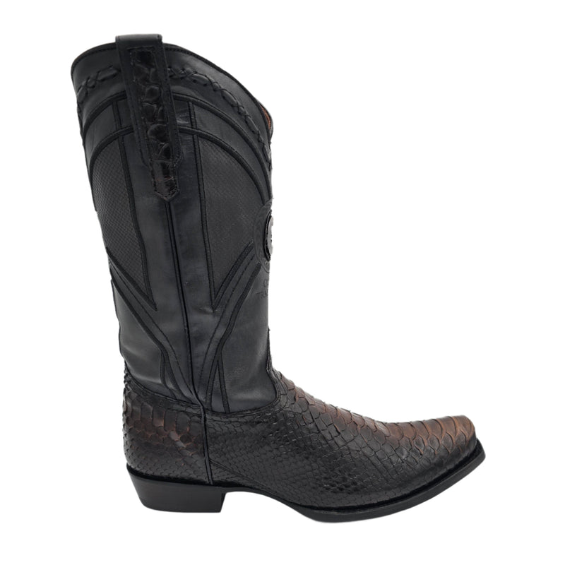 CUADRA Men's 8 Inch Python Exotic Embroidery & Laser Woven Narrow Square Toe Western Boot CU849