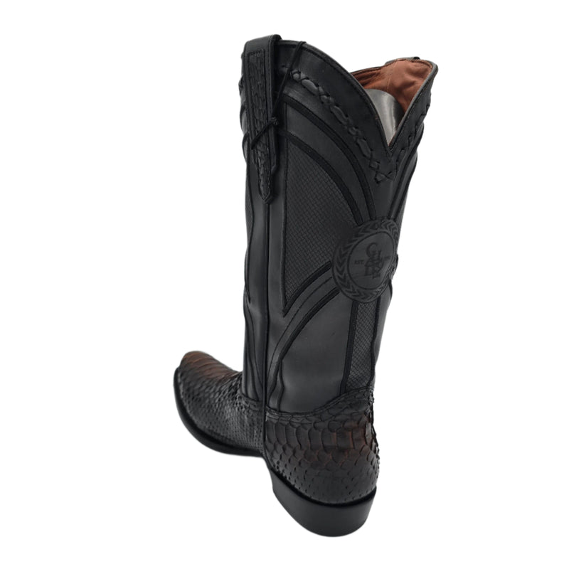 CUADRA Men's 8 Inch Python Exotic Embroidery & Laser Woven Narrow Square Toe Western Boot CU849