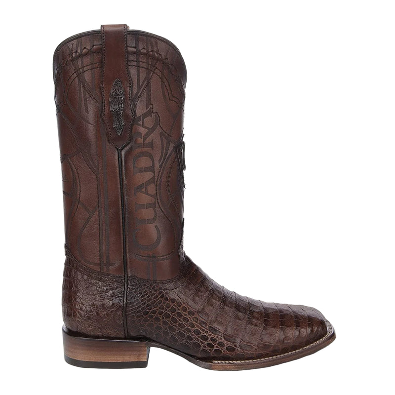 CUADRA Men's Copper Leather Caiman Laser & Embroidery Square Toe Western Boot