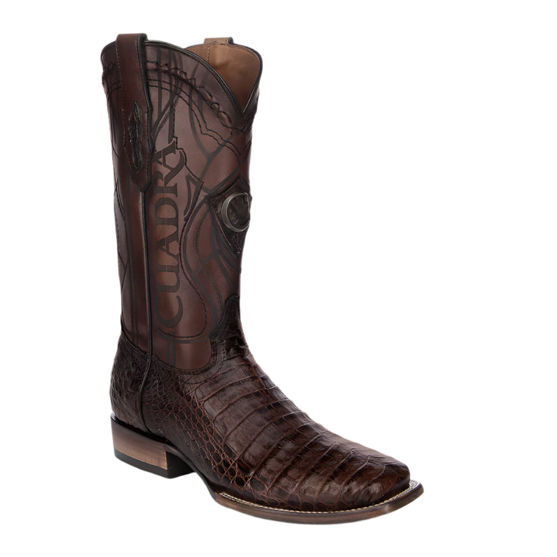 CUADRA Men's Copper LeatherCaiman Laser & Embroidery Square Toe CU456