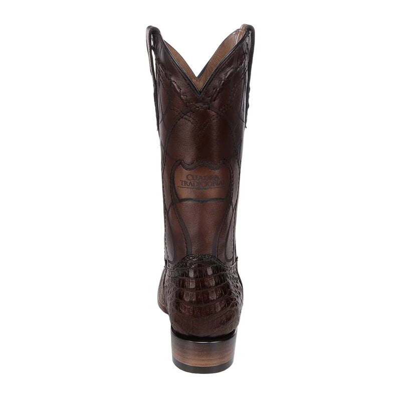 CUADRA Men's Copper Leather Caiman Laser & Embroidery Square Toe Western Boot