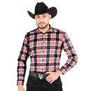 EL SENOR DE LOS CIELOS Men's Men’s Red and Black Plaid Long Sleeve Western Shirt