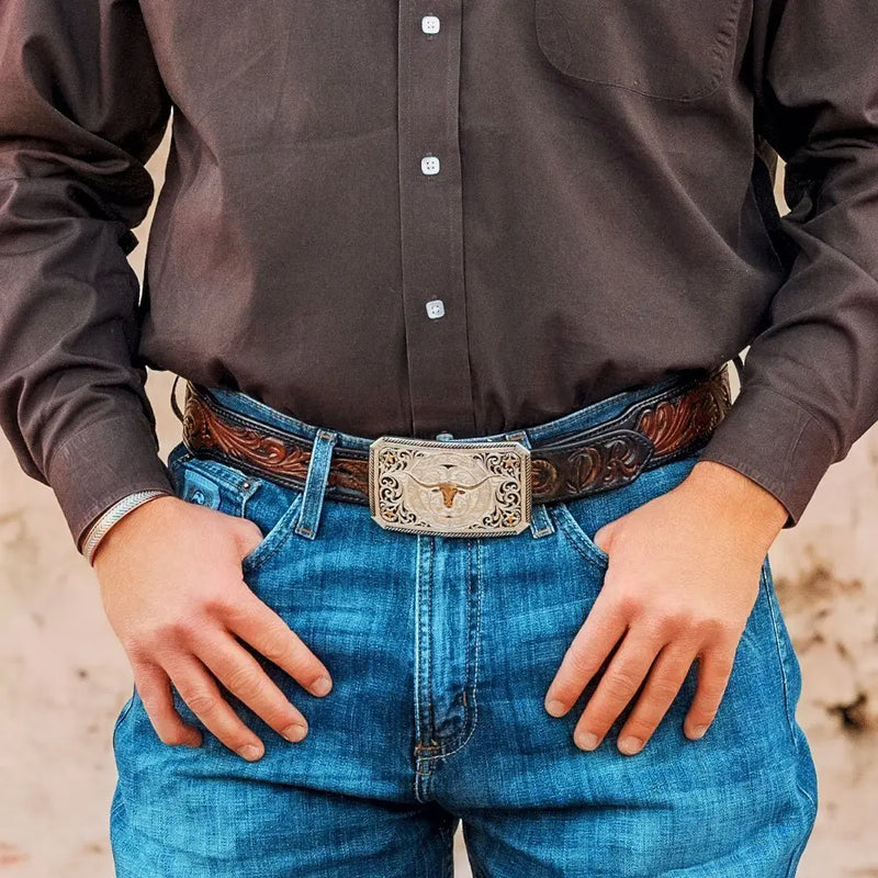 MONTANA Silversmiths Longhorn Cattle Drive Buckle Silver