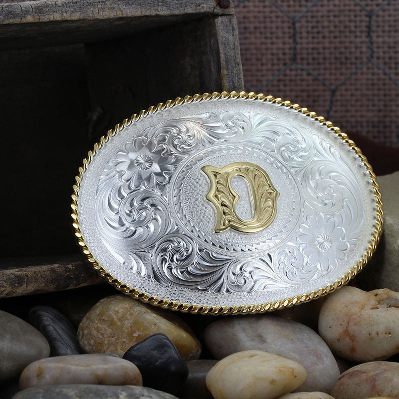 MONTANA SILVERSMITH Initial D Silver Engraved Gold Trim 700D