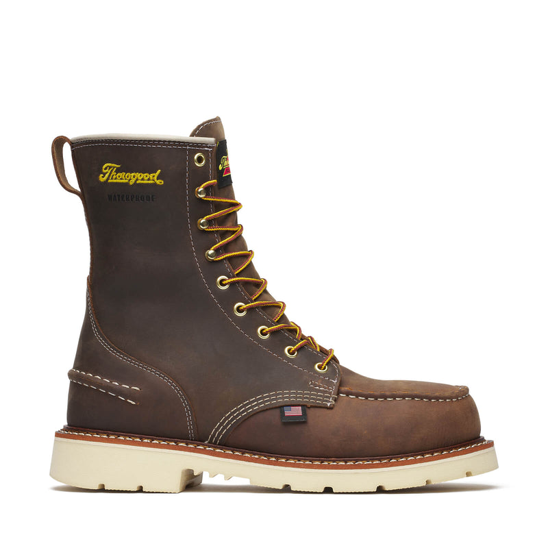 THOROGOOD Men's 8" Steel Toe Waterproof Moc Toe Boot , Brown