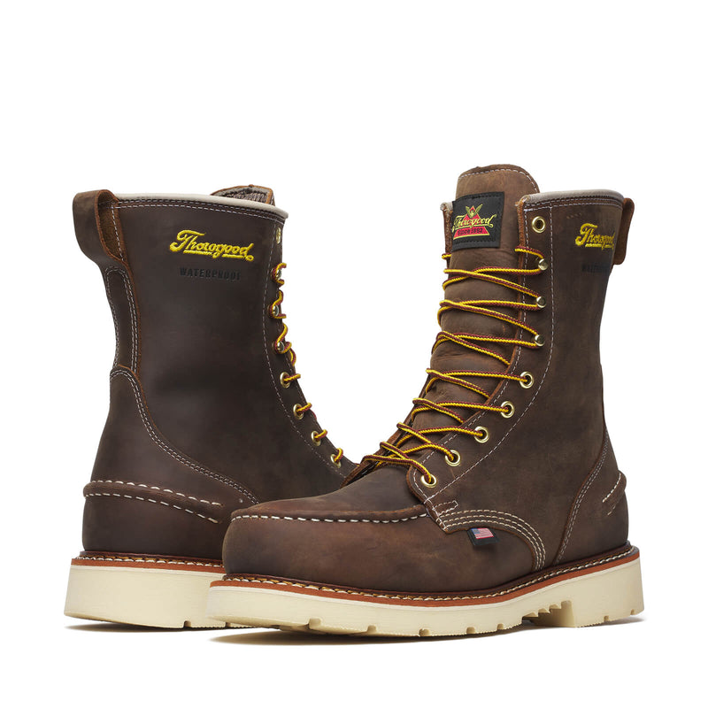 THOROGOOD Men's 8" Steel Toe Waterproof Moc Toe Boot , Brown