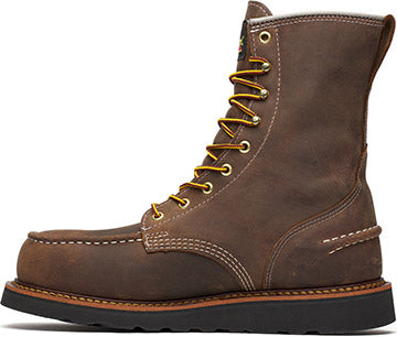 THOROGOOD Men's Work Boot 8" Steel Toe WP Wedge Sole Moc Toe, Brown
