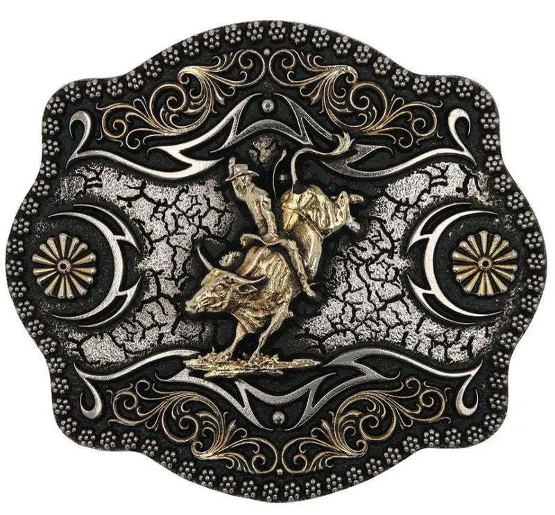 MONTANA Men's A-Blaze Filigree Framed Bull Rider Attitude Belt Buckle A886