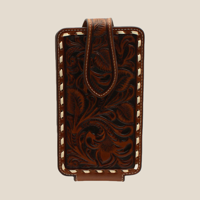 ARIAT Floral Embossed Buck Laced Brown Cell Phone Case, Brown