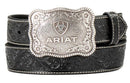 ARIAT Men's Embossed Plate Buckle Western Belt, Black