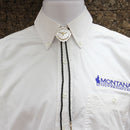 MONTANA Silversmiths Silver and Gold Engraved Button Longhorn Bolo Tie