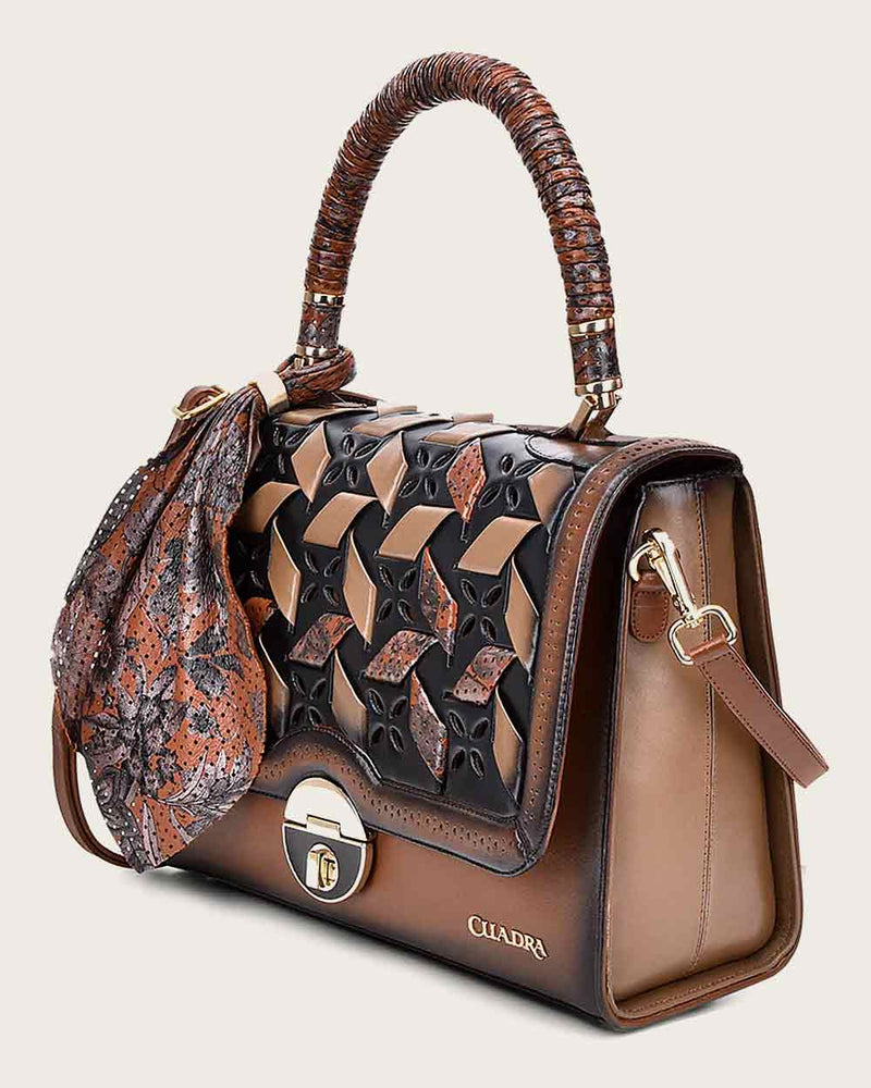 CUADRA Women's Printed Top Handle Handbag, Brown