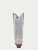 CORRAL BOOTS Women's White Overlay Embroidery And Crystals Snip Toe Boot C4103
