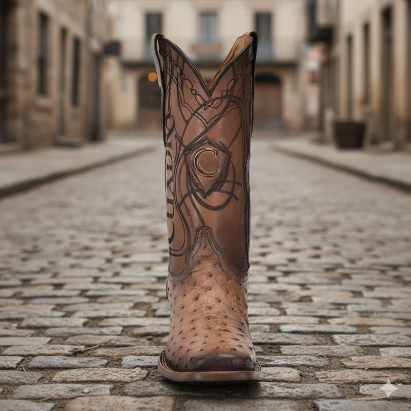 Bota CUADRA de piel de avestruz exótica grabada para hombre CU744 