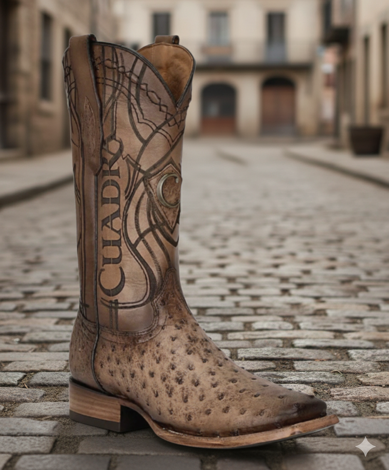 Bota CUADRA de piel de avestruz exótica grabada para hombre CU744 
