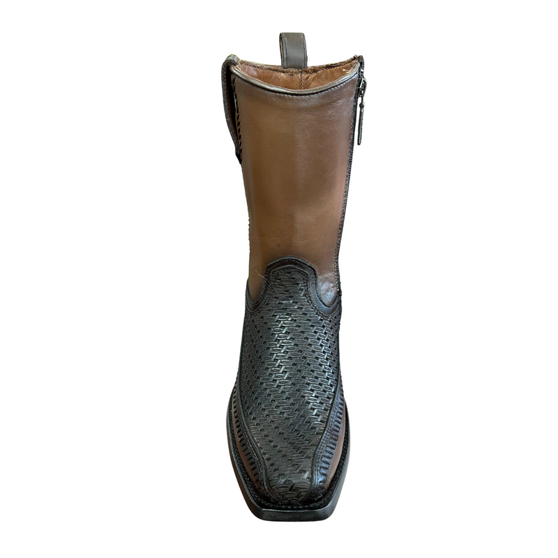 CUADRA Men's Laser & Woven Zipper Narrow Square Toe Western Boot CU933