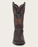 CUADRA Men's Genuine Bovine Leather Embroidery &amp; Laser Square Toe Western Boot