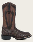 CUADRA Men's Genuine Bovine Leather Embroidery &amp; Laser Square Toe Western Boot