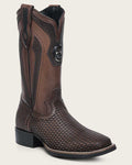 CUADRA Men's Genuine Bovine Leather Embroidery &amp; Laser Square Toe Western Boot