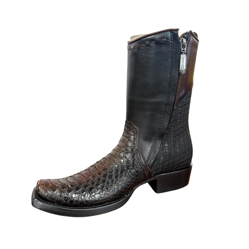 CUADRA Men's Python Laser & Woven Zipper Narrow Square Toe Western Boot CU557
