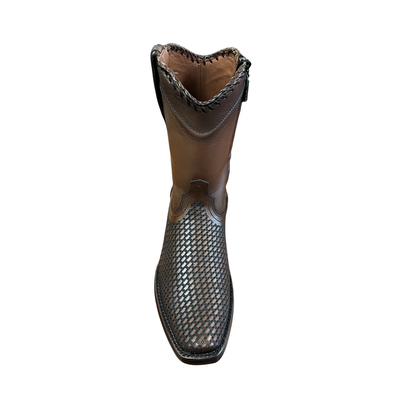 CUADRA Men's Crust Denver Oxford Genuine Leather Laser & Woven Zipper Narrow Square Toe Western Boot CU817