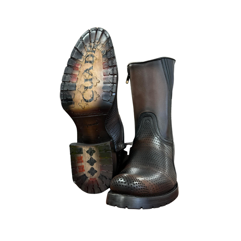 CUADRA Men's Crust Laser & Woven Zipper Round Toe Western Boot CU942