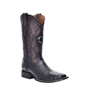 CUADRA Men's Genuine Caiman Laser & Embroidery Square Toe, Black