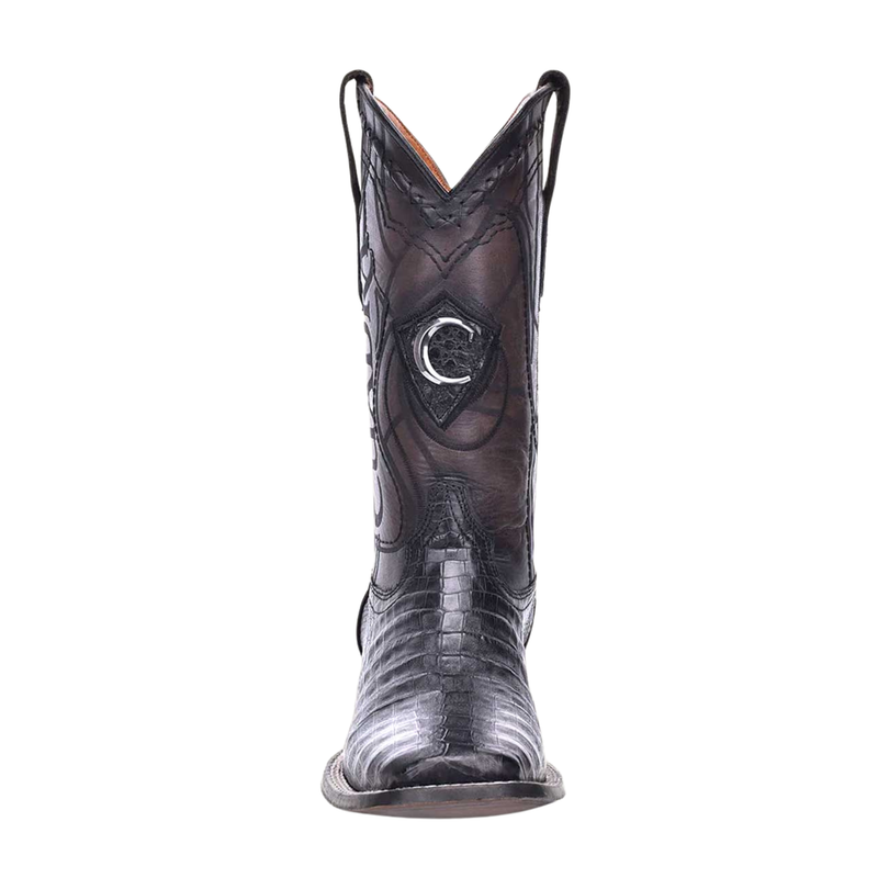CUADRA Men's Genuine Caiman Laser & Embroidery Square Toe, Black