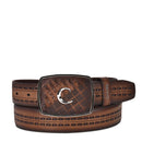 CUADRA Men's Hand-Painted Engraved Bovine Leather Western Belt , Brown