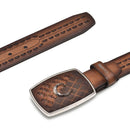 CUADRA Men's Hand-Painted Engraved Bovine Leather Western Belt , Brown