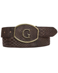 EL GENERAL Men's Genuine Python Leather Western Belt, Brown