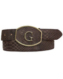 EL GENERAL Men's Genuine Python Leather Western Belt, Brown