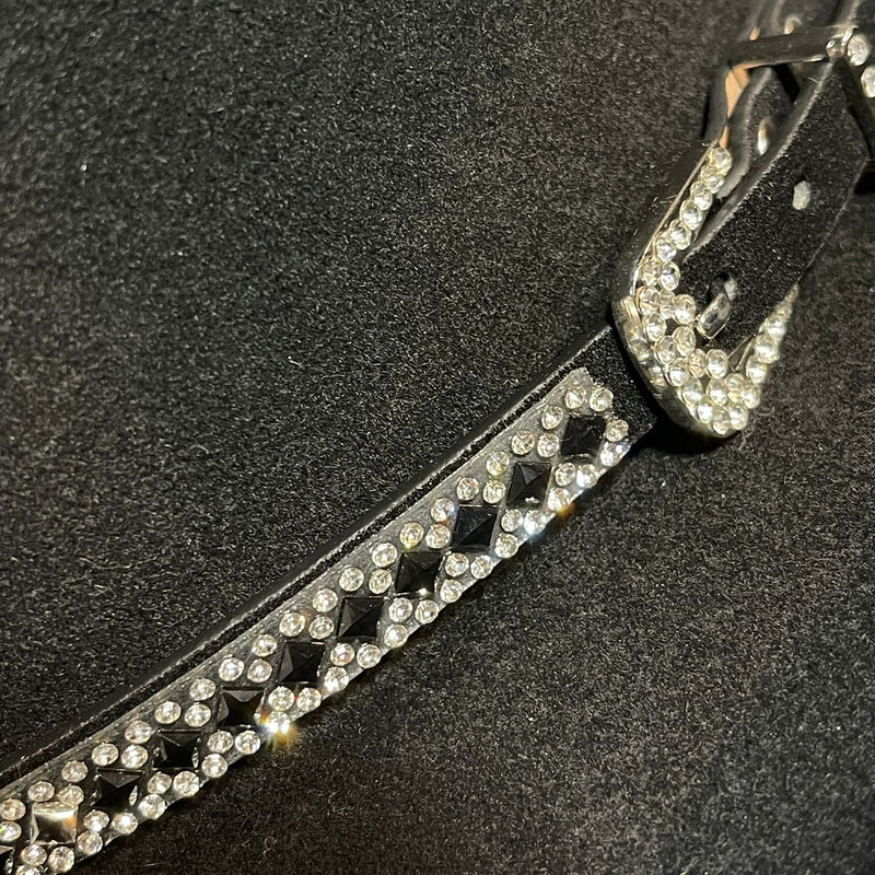 Cinta para sombrero EL GENERAL de piel sintética con diseño de diamantes de imitación negros y transparentes 45228