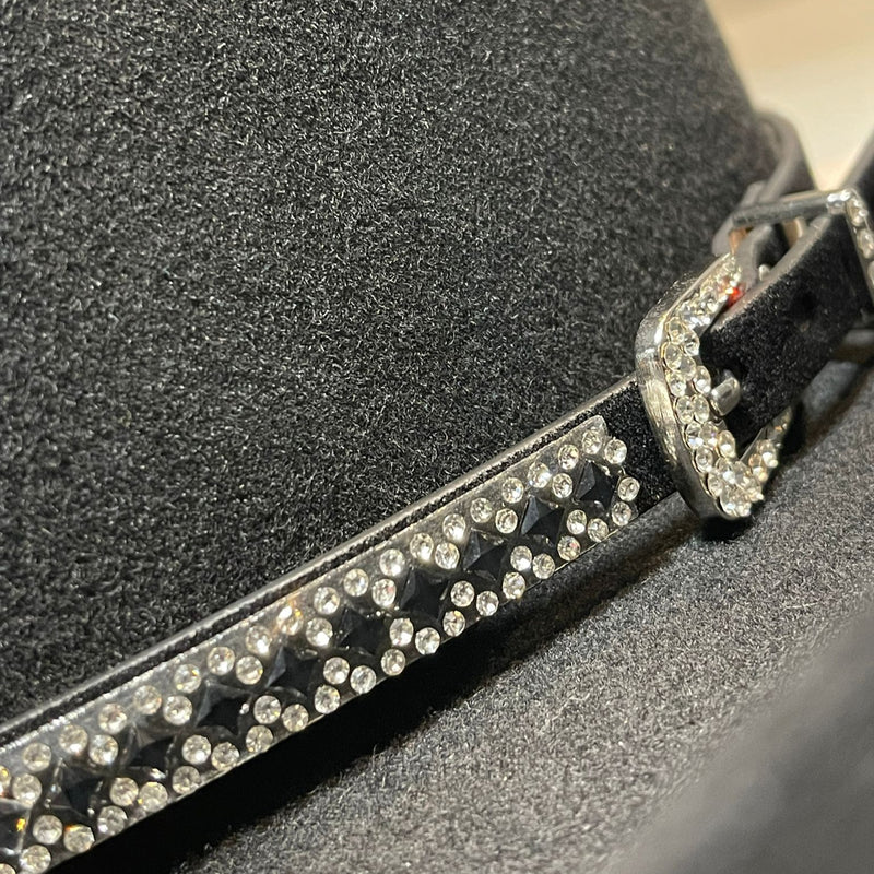 Cinta para sombrero EL GENERAL de piel sintética con diseño de diamantes de imitación negros y transparentes 45228