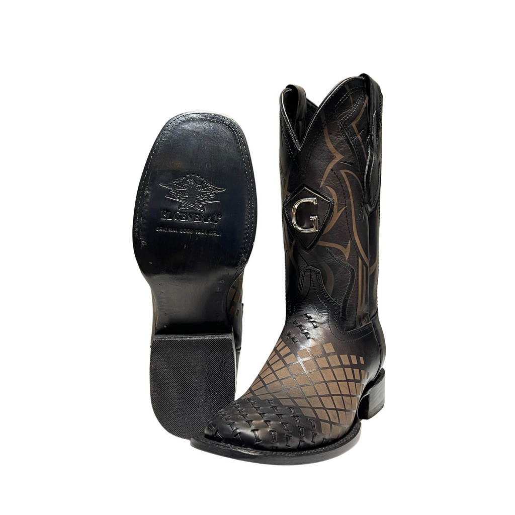 EL GENERAL Men's Rodeo Leather Western Boots, Gris – Ak'kin Footwear
