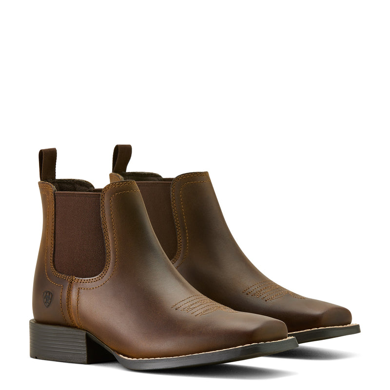 ARIAT Youth's Booker Chelsea Wide Square Toe Western Boot, Brown