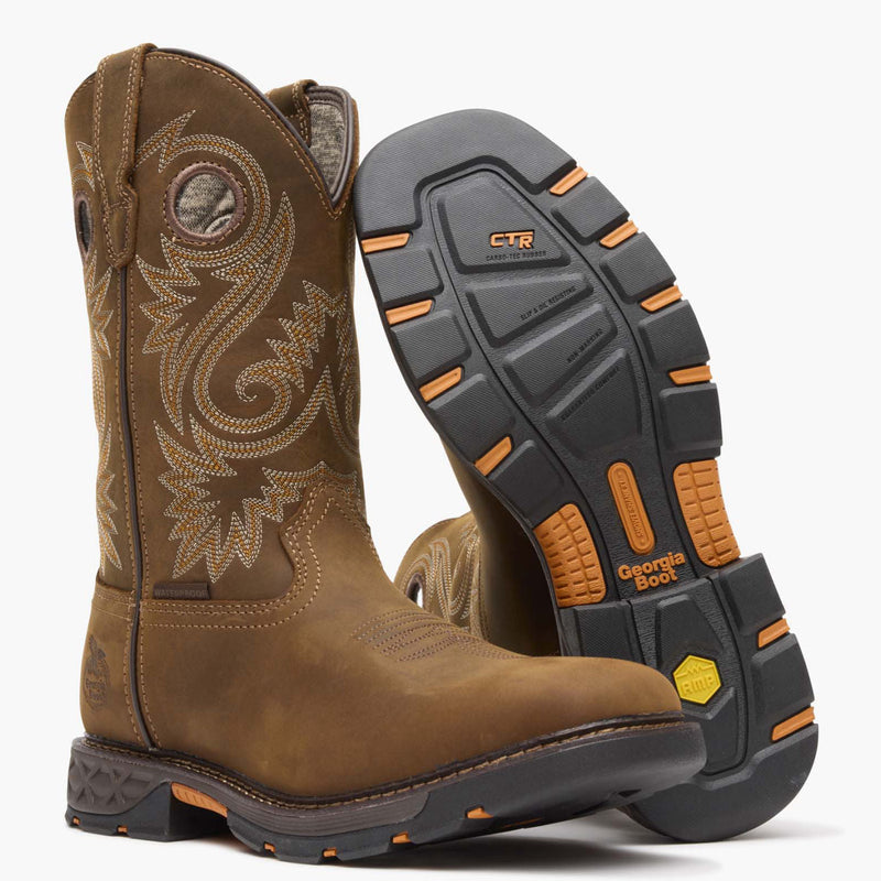 GEORGIA BOOT Men's CARBO-TEC FLX Soft Toe Waterproof  Work Boot, Brown