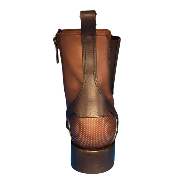 CUADRA Men’s Exotic Ostrich Leather Square Toe Western Ankle Boot with Side Zipper CU889