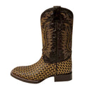 JAR BOOTS Men's Basket-Weave Vamp Bulldog Toe Western Boot, Brown