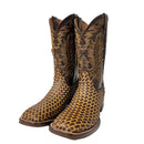 JAR BOOTS Men's Basket-Weave Vamp Bulldog Toe Western Boot, Brown