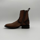 CUADRA Men’s Exotic Ostrich Leather Square Toe Western Ankle Boot with Side Zipper CU889