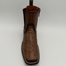CUADRA Men’s Exotic Ostrich Leather Square Toe Western Ankle Boot with Side Zipper CU889